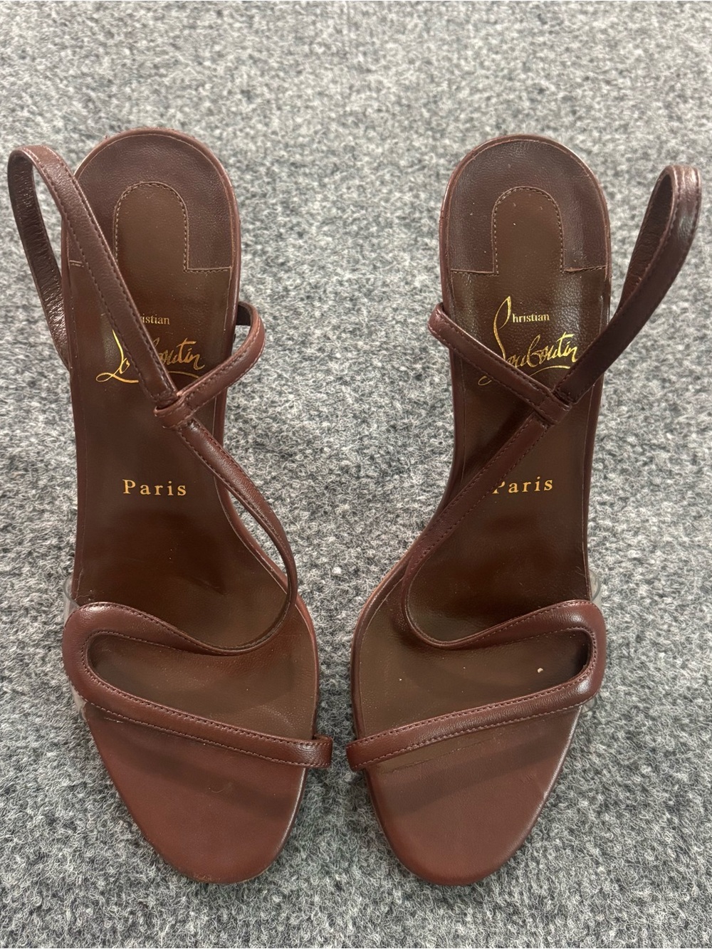 Christian Louboutin Brown Leather Stiletto Sandals Red Bottoms Size 39